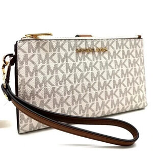 Michael Kors Large Double Zip Wallet Wristlet Vanilla/Brown